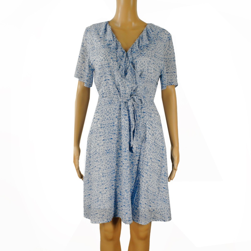 Suncoo Paris Robe Carolaine Blue White Abstract Floral Print Dress